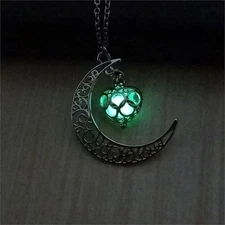 Choose Color 1.5" MOON & Glow in the Dark HEART Pendant 18" Necklace