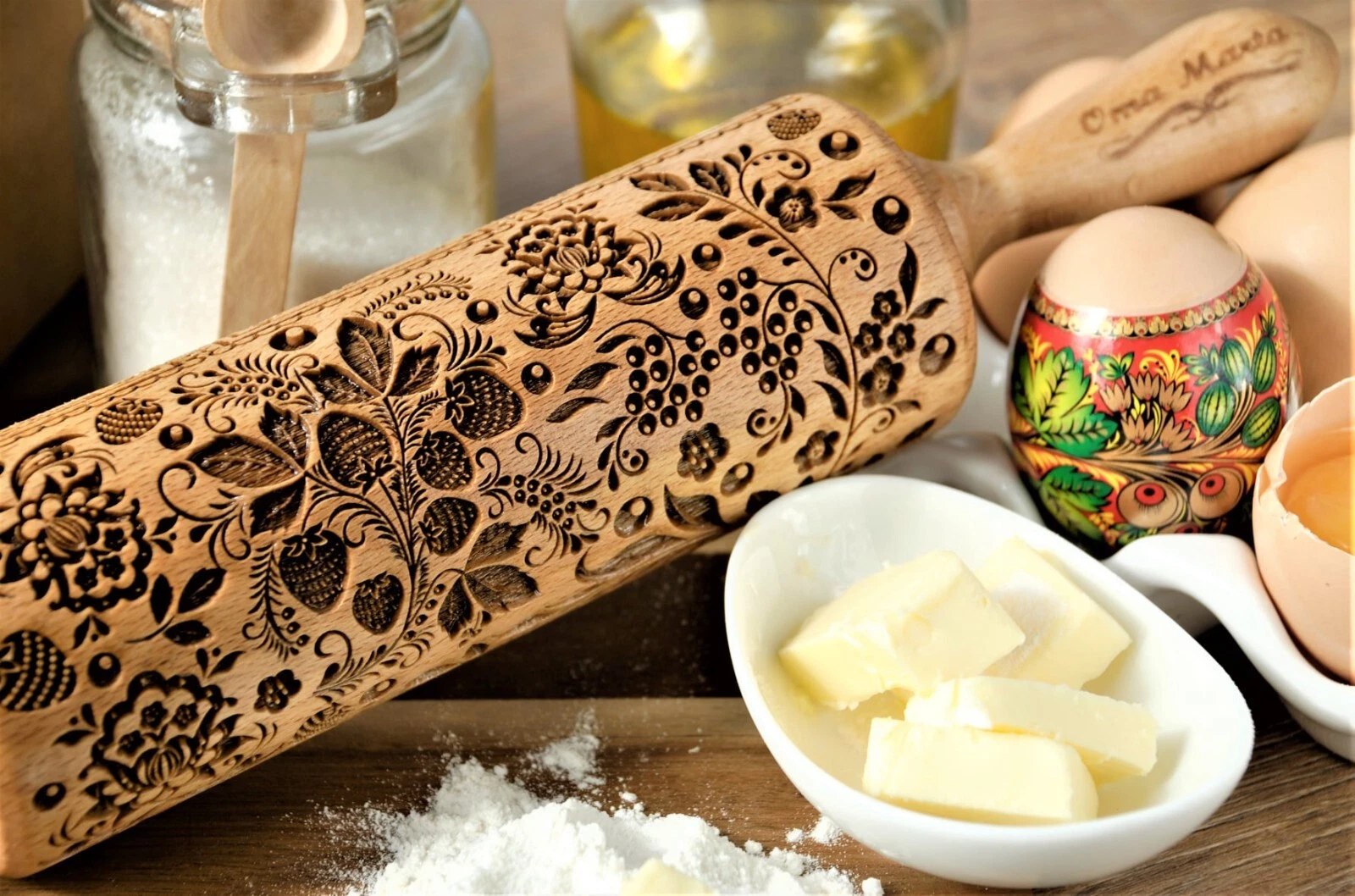 Khokhloma Embossed Rolling pin Deep Carved Rolling pin Baking gift Cookie mold
Opens in a new window