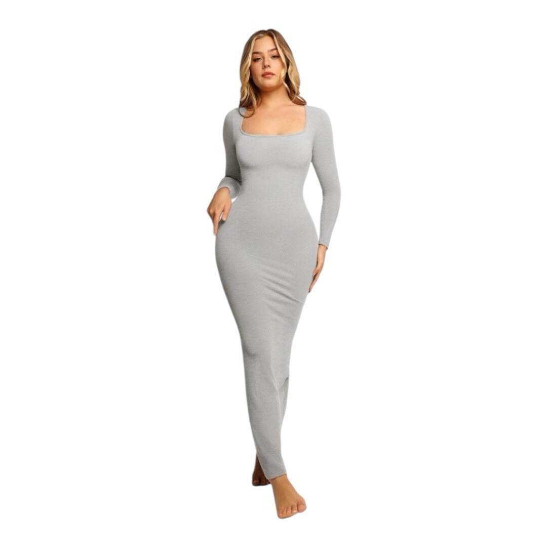 Popilush The Shapewear Dress Long Sleeve Maxi in Grey Size S