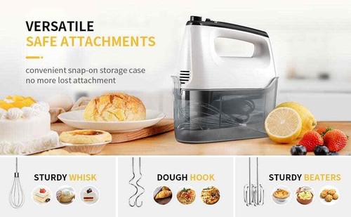 6 - Speed Hand Mixer - Turbo, with 5 Accessories,for Baking,Snap - On Case,White - Picture 10 of 10