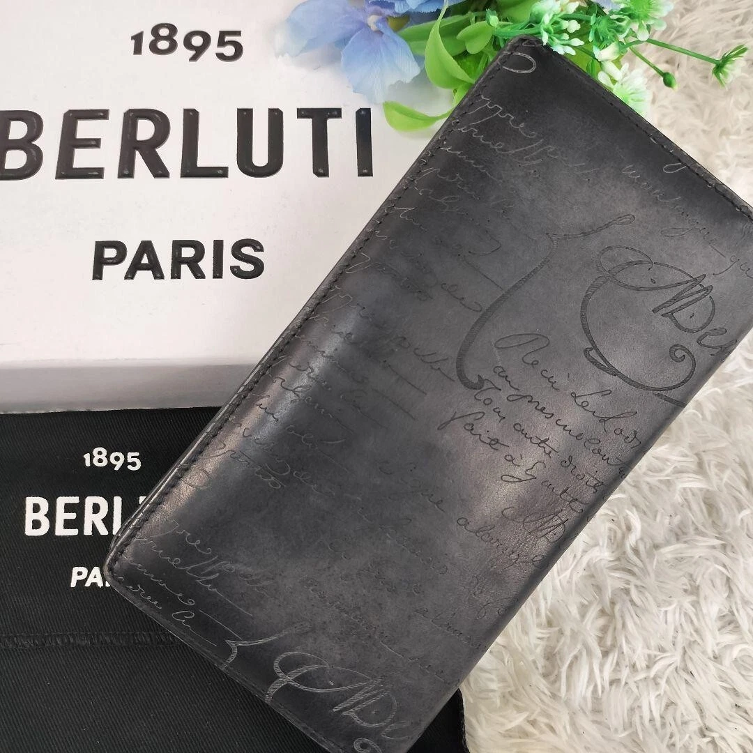 Berluti Long Wallet Bifold Ebene Calligraphy Leather Black Good condition