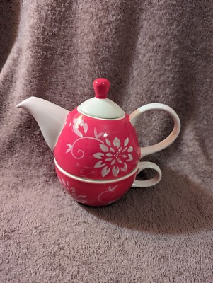 Hues N  Brew Tea Or Coffee Stack Pot For One Floral Print