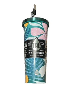 Tal Ivy Stainless Steel Tumbler - 24 oz - Green Tropical - NEW! - Cold for 24 hr