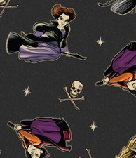 "Hocus Pocus" Witches On Brooms, Halloween Fabric 100 Cotton 1yd BTY Fast Ship