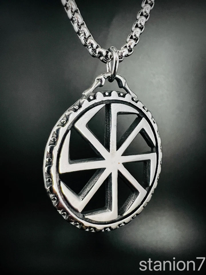 Kolovrat Anhänger Edelstahl Halskette Sonnen Rad Ewigkeit Kreislauf Biker 246B - Bild 2 von 4