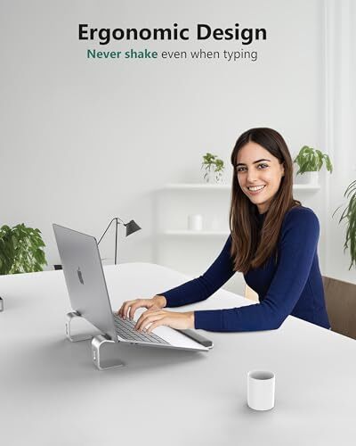 Ergonomic Aluminum Laptop Stand with Wrist Rest Pad, Adjustable Desk Riser for Comfortable Typing, Silver