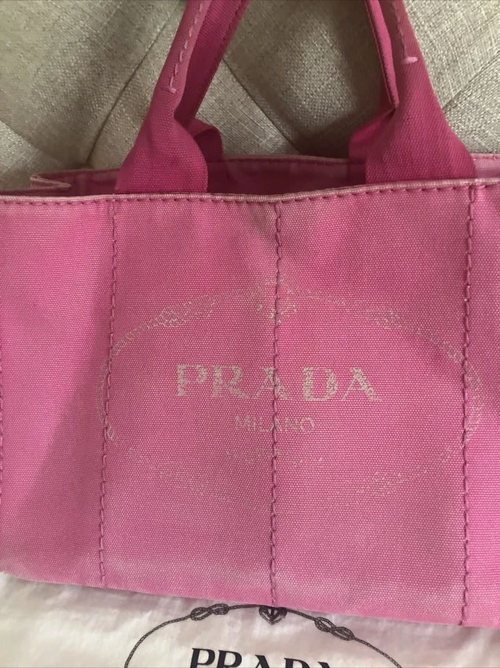 PRADA Milano Canapa Tote Hand Bag Hot Pink Cotton Canvas Purse Italy 💗💗💗 - Image 2 of 4