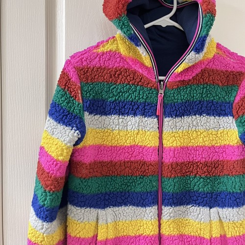 Mini Boden Rainbow Striped Cosy Reversible Fleece Hoodie Jacket Girls Size 11-12 - Picture 3 of 24