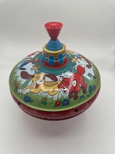 Rare Vintage Disney The Fox & The Hound LBZ Large Spinning Tin Top Toy Germany