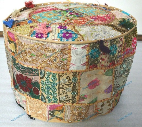 Boho Bohemian Floral Pouf Cover Ottoman Ethnic Decor Indian Pouffe Foot Stool - Picture 5 of 8