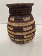 Wounaan Indian Hand Woven Brown & Tan Panama Basket /Vessel.VTG Geometric Design