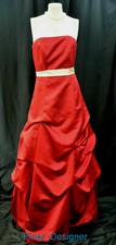 DAVIDS BRIDAL RED Satin Evening Ball Gown Formal Dress Bridesmaid BUSTLE 81123 4