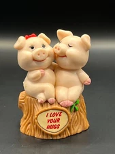 Vtg 80s Russ Berrie Co. "I Love your Hugs" Hugging Pig Couple Figurine
