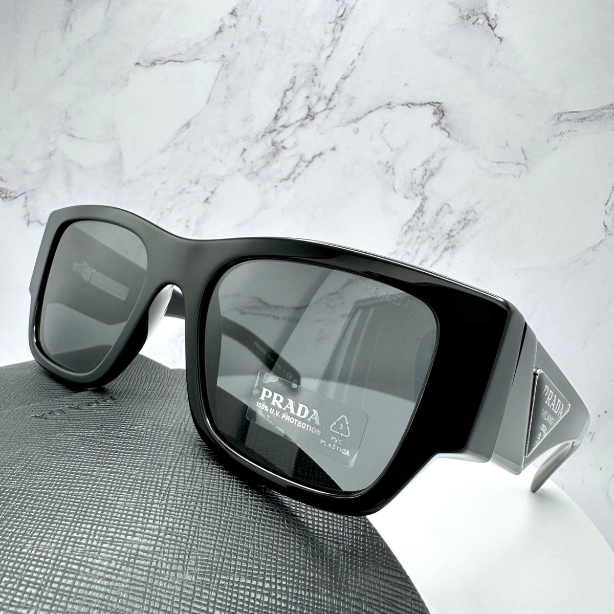 PRADA Sunglasses Triangle Logo Black PR10ZS 1AB5S0 Mens Square