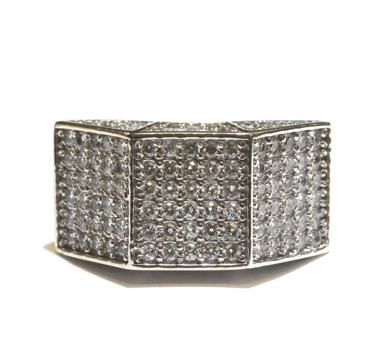 14k white gold 5.98ct SI2 H mens diamond cluster band ring 39.3g estate size 9