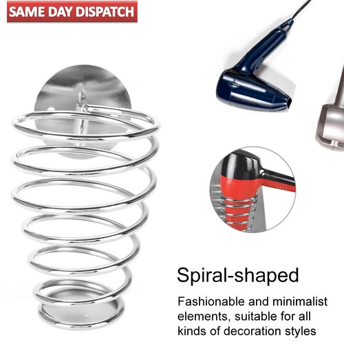 Brushed Nickel Spiral Hair Dryer Blower Holder Stainless Steel Wall Mount Shelf - Picture 3 of 14
