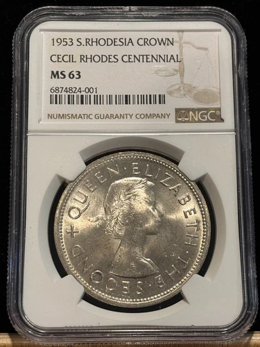 SOUTHERN RHODESIA Crown 1953, Rhodes Centennial, NGC MS 63 Lustrous UNC. 001. K8
