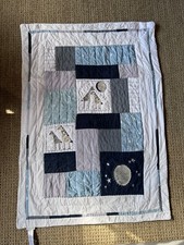 blue  grey Pottery barn kids baby quilt w/giraffes  moon  color blocks
