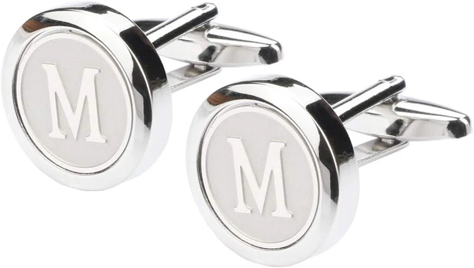 Gemelos iniciales de acero inoxidable para hombre letra del alfabeto de la A a la Z para negocios/boda Foto 3 de 4