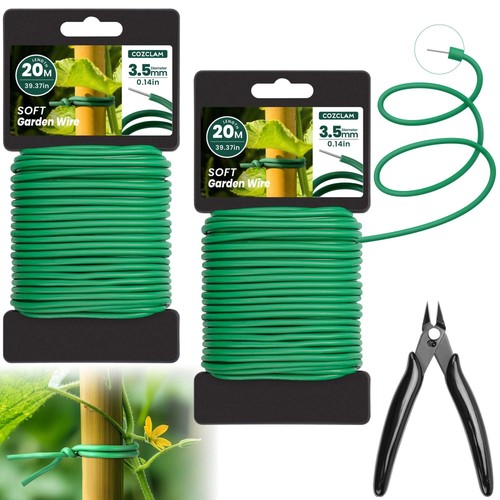 COZCLAM 40m Soft Twist Ties with Cutter, 3.5mm Flexible Plant Twist Ties