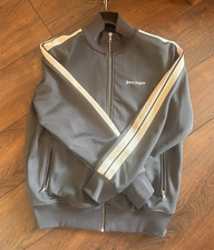 Palm Angels Men's Grey/White Striped Logo Full Zip Track Jacket L Pockets