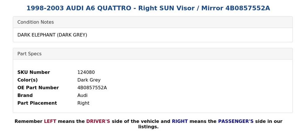 1998-2003 AUDI A6 QUATTRO - Right SUN Visor / Mirror 4B0857552A - Image 3 of 4