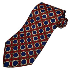 ROBERT TALBOTT Nordstrom Red Blue Gold Equestrian Chain Silk Tie Vtg Made in USA