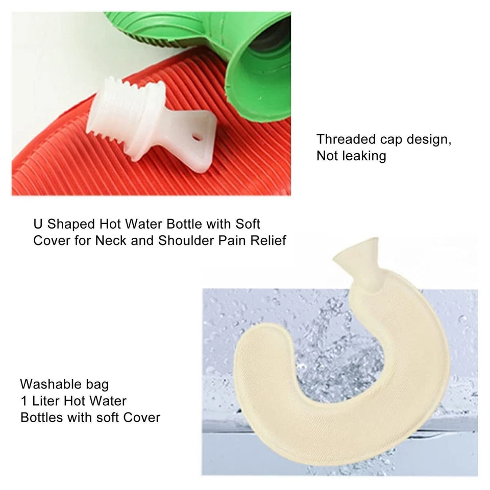 Botella de agua caliente de 1 L en forma de U bolsa de agua caliente para invierno cuello hombro cálido Foto 3 de 4