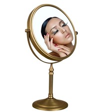 Antique Brass Makeup Mirror, 3X Magnifying Vanity Mirror Tabletop Double Side...