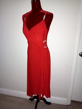 Onyx Nite Dress Red 10 flowy jersey faux wrap rhinestones buckle Cocktail