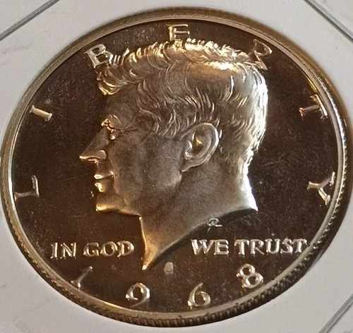 1968 S PROOF 40% SILVER KENNEDY HALF DOLLAR *FREE SHIPPING* IN 2x2 Coin Flip