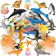 50 Pack Assorted Mini Vinyl Plastic Ocean Sea Animal Figures Toy Set, Realist...