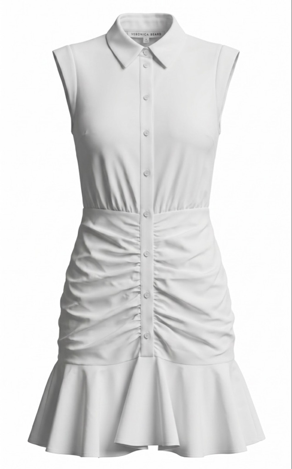 VERONICA BEARD White Bell Ruched Poplin Shirt Dress Mini Ruffle Flounce Size 8