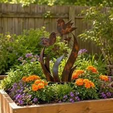 Metall Gartenstecker Vogel Blume Wildblume Deko f&uuml;r Au&szlig;en wetterfest Geschenk
