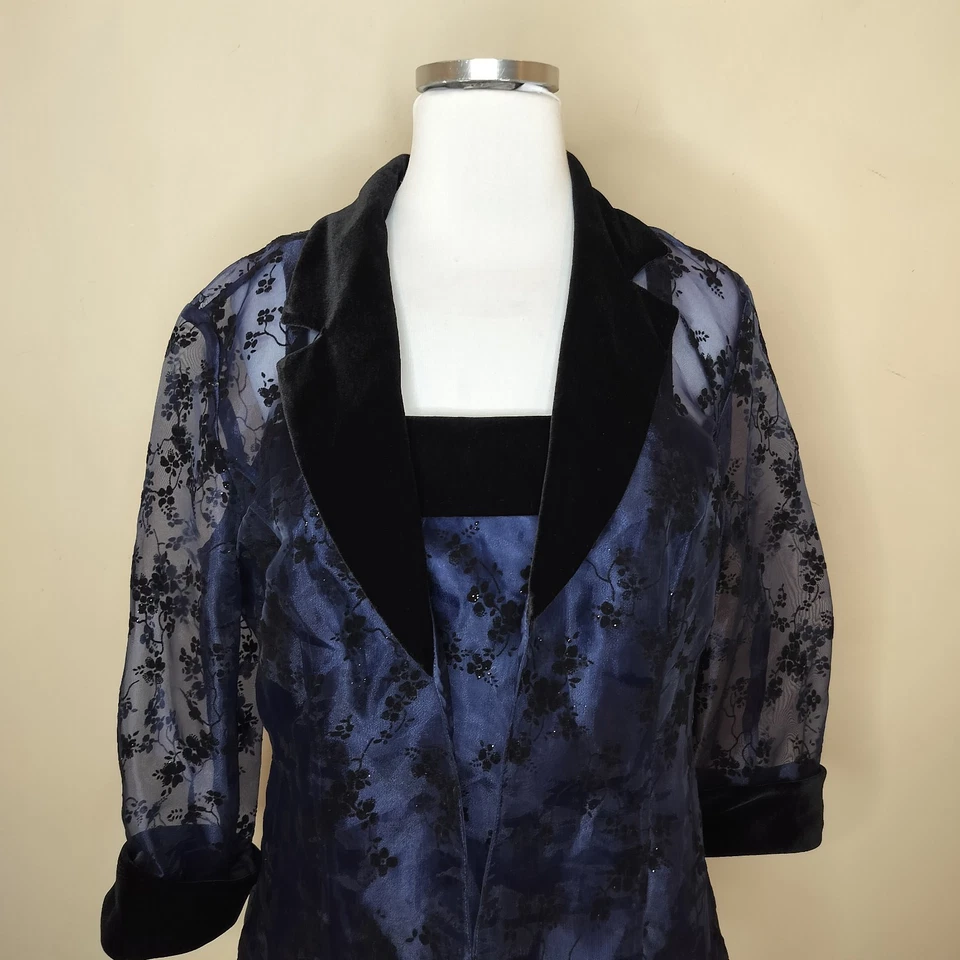 Alex Evenings Jacket Tank Set Size XL Floral + Velvet Formal Sheer Blue Black - Image 2 of 4