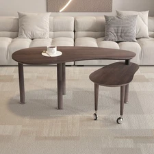 360 degree rotatable coffee table with walnut color wood grain OAK veneer tablet