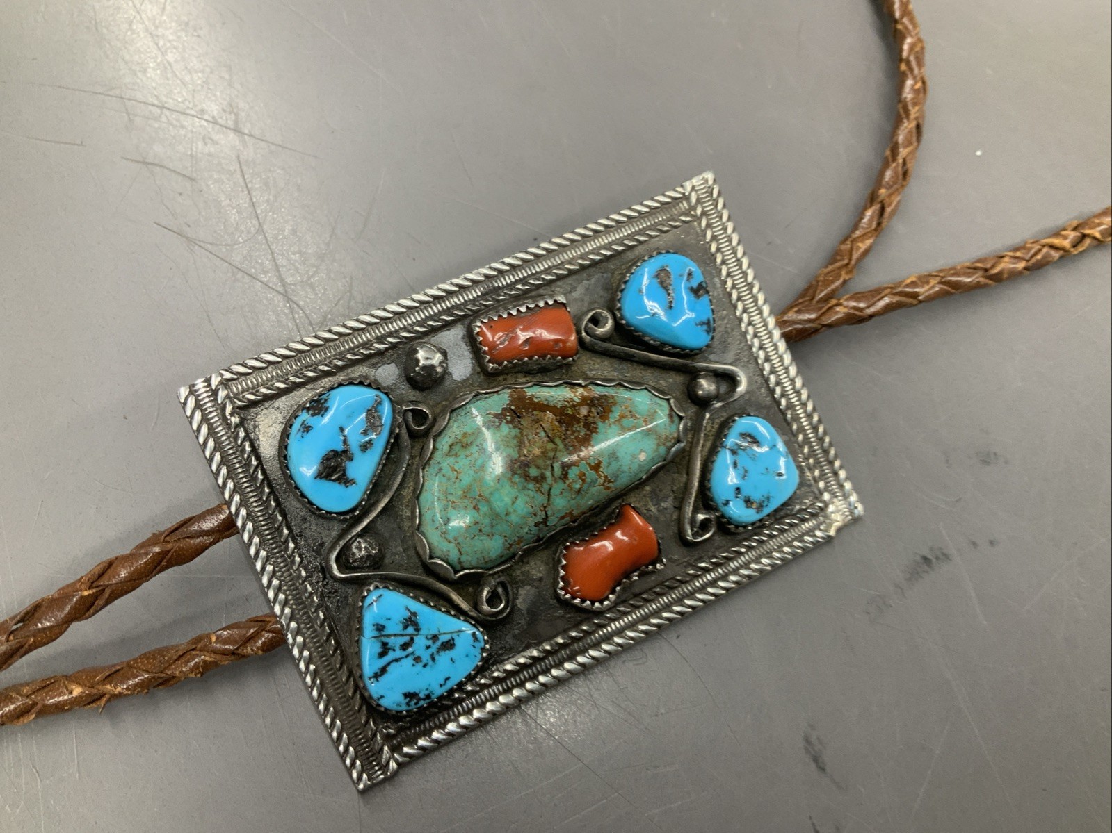 SOLID STERLING SILVER Bolo Tie Turquoise Old Pawn… - image 22