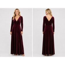 Burgundy Velvet Maxi Dress Sz 12 BurgundyFormal Wedding Holiday Gala High Slit