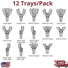 12pc Dental Impression Trays Perforated Plastic Disposable Upper Lower L/M/S Set