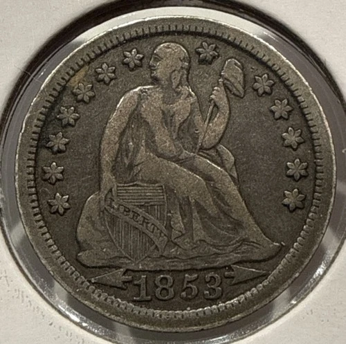 1853 Seated Liberty Dime With Arrows Silver 10C US Coin - XF Detail (U90)