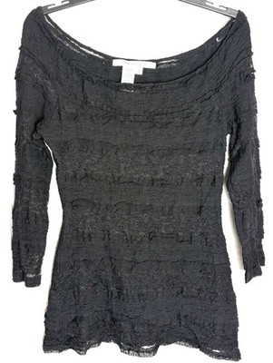 Max Studio Lace Top Womens Size S Stretch Knit Semi Sheer Whimsigoth Grunge