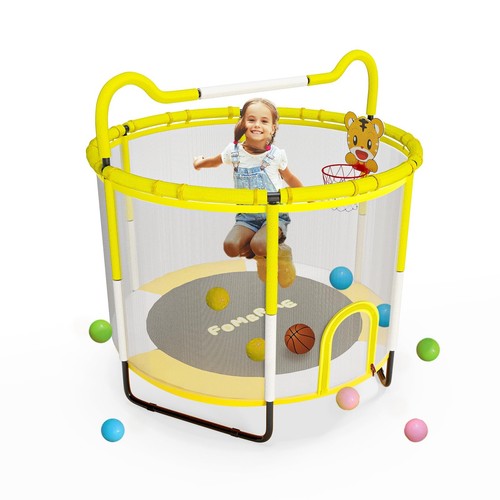 55" Trampoline for Kids, 4.5FT Indoor Outdoor Trampoline with Enclosure Net, ...