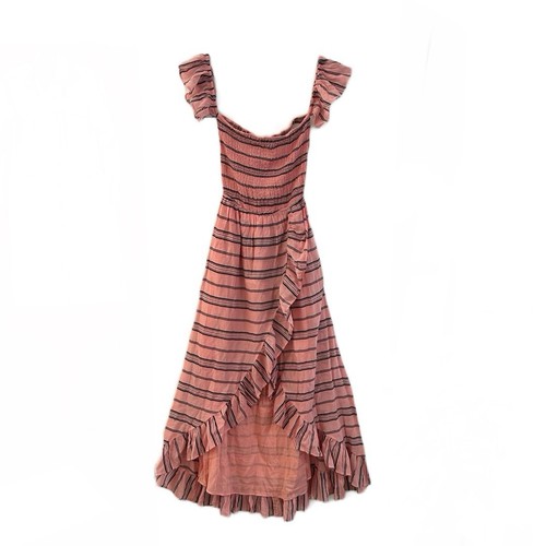 Venus Maxi Dress Peach Smocked Ruffle Off Shoulder Sleeve Woman’s Size 10 - Picture 2 of 10