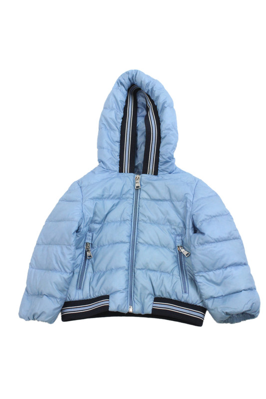 Moncler Boys Long Sleeve Front Zip Striped Trim Down Quilted Jacket Blue 6-9M