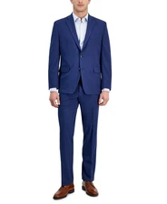 Perry Ellis Portfolio Mens Modern fit 2 Piece Suit 46 L / 39 Waist Blue Stretch