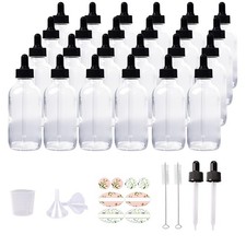 24 Pack 4oz Clear Glass Bottles with Glass Eye Droppers for Essential Oils, P...
