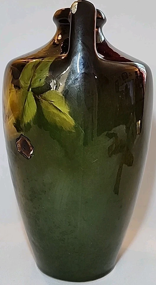 Antique Weller Vase Double Handle Art Pottery Louwelsa Glazed Hand Painted Pansy - Image 3 of 4