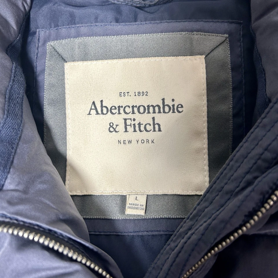 Chaleco acolchado Abercrombie & Fitch para hombre plumón de ganso azul marino grande concha de nailon Foto 2 de 4