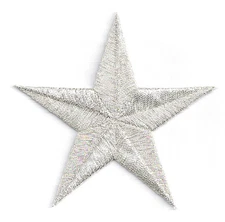 Star - Metallic Silver - Holiday - School - Embroidered Iron On Patch - 3"