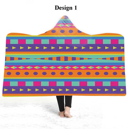 Aztec Geometric Diamonds Chevrons Zigzags Warm Fleece Hooded Blanket Throw Gift - Picture 13 of 23